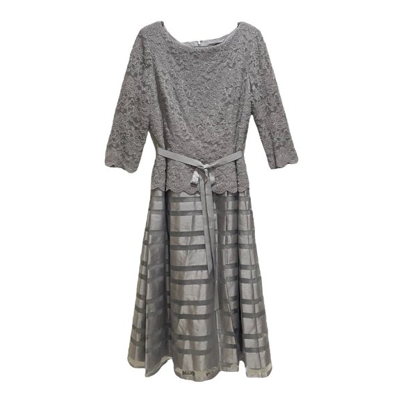 ALEX EVENINGS Lace & Taffeta A-Line Dress Silver|Gray Size 16 - Picture 1 of 6